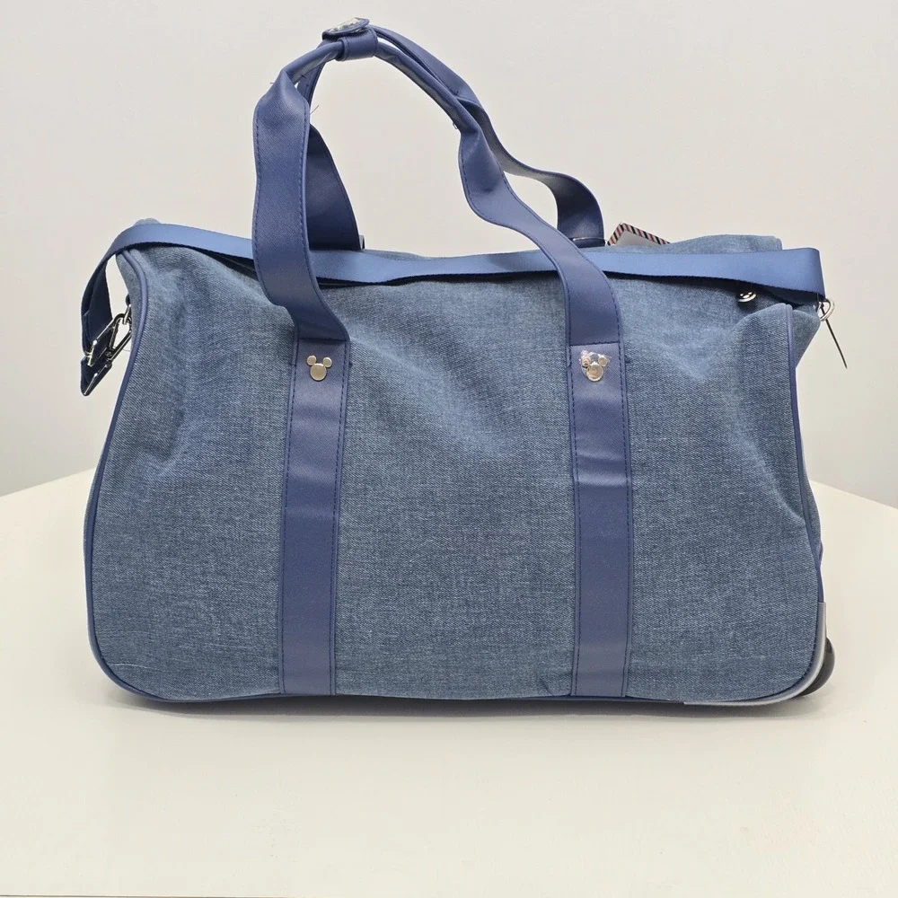 Disney Mickey Mouse Bioworld Wheeled Duffle Bag Set Blue Denim Style
